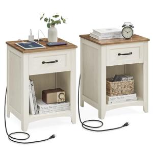 Farmhouse Nightstands with Charging Station - Set of 2