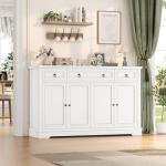 White Buffet Cabinet with Storage and Drawers
