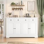 White Buffet Cabinet with Storage and Drawers