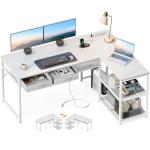 53-Inch L-Shaped Desk with Power Outlets - White