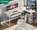 53-Inch L-Shaped Desk with Power Outlets - White