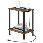 Rustic Side Table with Charging Station and Storage