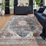 Boho Large Area Rug, Machine Washable 5x8ft