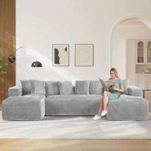 131" Grey Modular Sectional Sofa with Chaise