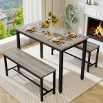 Grey Dining Table Set for 4 with Benches