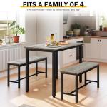 Grey Dining Table Set for 4 with Benches