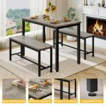 Grey Dining Table Set for 4 with Benches
