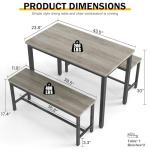 Grey Dining Table Set for 4 with Benches