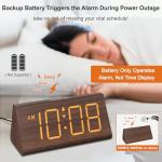 Wooden Digital Alarm Clock with USB Port