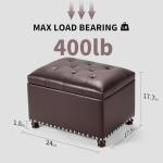 Joveco 24-Inch Brown Leather Storage Ottoman Bench