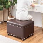Joveco 24-Inch Brown Leather Storage Ottoman Bench