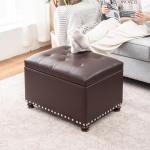 Joveco 24-Inch Brown Leather Storage Ottoman Bench