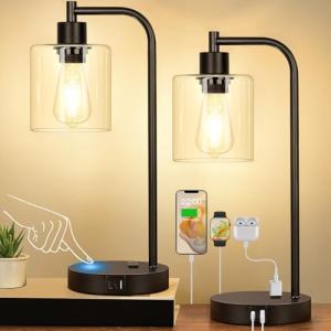 Industrial Touch Control Table Lamp Set with USB Ports
