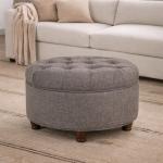 Dark Gray Button Tufted Round Storage Ottoman