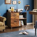 3-Drawer Mobile File Cabinet with Open Shelves