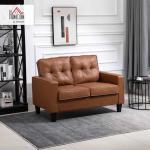 Brown Tufted PU Leather 51" Loveseat Sofa