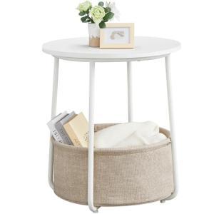 Modern Round End Table with Fabric Basket