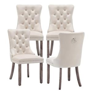 Velvet Upholstered Wingback Dining Chairs Set of 4