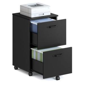VASAGLE 2-Drawer Rolling File Cabinet - Matte Black