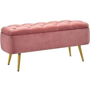 Pink Storage Ottoman Bench for Living Room