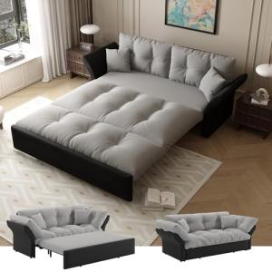 74.8'' Velvet Pull-Out Sofa Bed in Grey