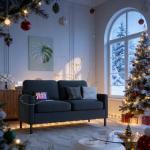 56" Dark Grey Fabric Loveseat Sofa with USB Ports