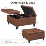 Brown Square Leather Ottoman with Hidden Storage