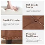 Brown Square Leather Ottoman with Hidden Storage