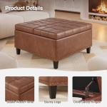 Brown Square Leather Ottoman with Hidden Storage