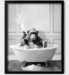 Framed Chimpanzee Bathtub Wall Art (8"x10")