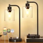2 Industrial Dimmable Table Lamps with USB Ports