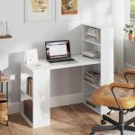 Tangkula White Compact Computer Desk with Bookshelf