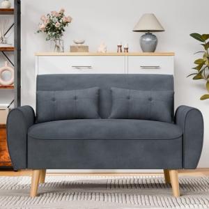 Dark Grey Modern Linen Loveseat Sofa with Pillows