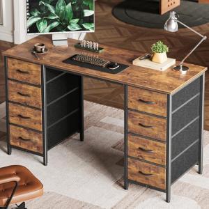 Rustic 47-Inch Computer Desk with 8 Drawers