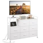 White Dresser TV Stand with Charging Station and 8 Drawers