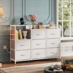 White Dresser TV Stand with Charging Station and 8 Drawers