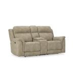 Beige Power Reclining Loveseat with Console & Headrest