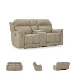 Beige Power Reclining Loveseat with Console & Headrest