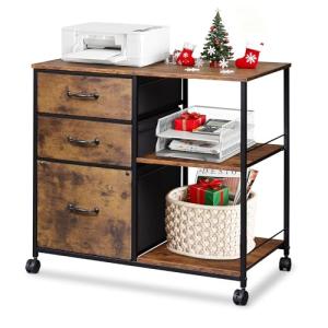 Rustic Mobile File Cabinet with Open Storage Shelf