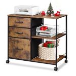 Rustic Mobile File Cabinet with Open Storage Shelf