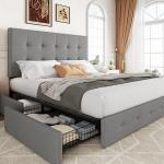 Queen Size Upholstered Platform Bed with Storage Drawers