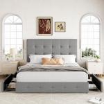Queen Size Upholstered Platform Bed with Storage Drawers