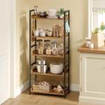Rolanstar 5-Tier Vintage Wood Bookshelf with Hooks