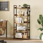 Rolanstar 5-Tier Vintage Wood Bookshelf with Hooks