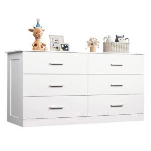 Modern White 6-Drawer Wood Dresser for Bedroom