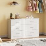 Modern White 6-Drawer Wood Dresser for Bedroom