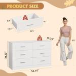 Modern White 6-Drawer Wood Dresser for Bedroom
