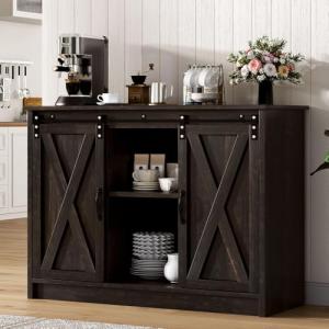 Farmhouse Coffee Bar Cabinet with Sliding Doors