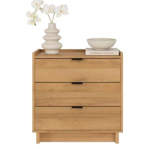 Modern Natural Oak Nightstand with 3 Drawers