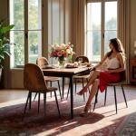 Mid-Century Modern Upholstered Dining Chairs Set of 4